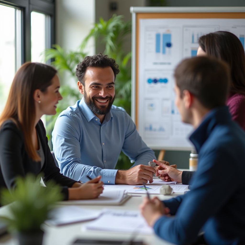 Equipe implementando projeto empresarial
